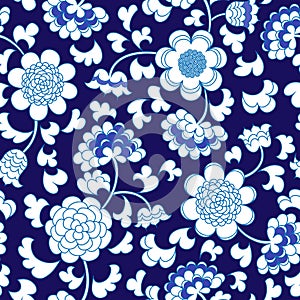 Seamless blue floral porcelain china background