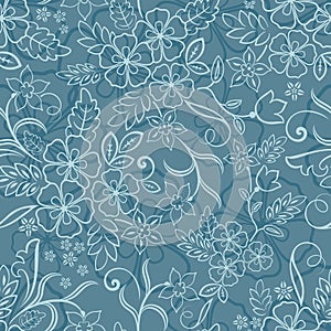 Seamless blue flower vector pattern.