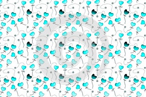 Seamless blue flowers hearts pattern