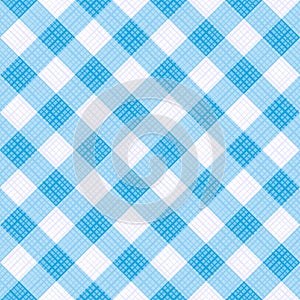 Seamless blue gingham fabric cloth, tablecloth, pattern, swatch, background, or wallpaper with fabric texture visible