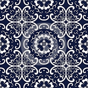 Seamless Blue Japanese Background Curve Cross Round Flower