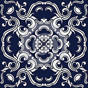 Seamless Blue Japanese Background Curve Round Spiral Flower