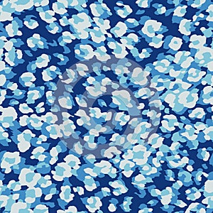 Seamless blue leopard cheetah fur animal skin pattern. Ornamental design for textile fabric print. Suitable