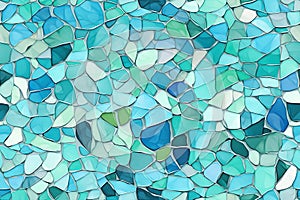 Seamless blue mosaic texture. Watercolor geometric pattern. Stained glass effect. Generative AI illustration