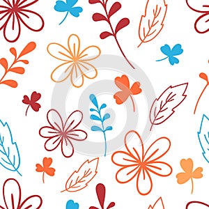 Seamless blue and orange floral pattern. Elegant vector illustration. For print, card