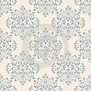 Seamless blue ornamental pattern. Decorative floral background.