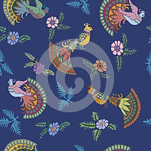 Seamless blue pattern with birds.