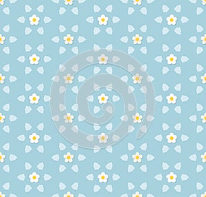 Seamless blue pattern with flowers and geometric elements. Decorative flat background for childrens` bedroom, kids nursery.