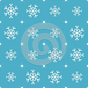 Seamless blue pattern with snowflakes.