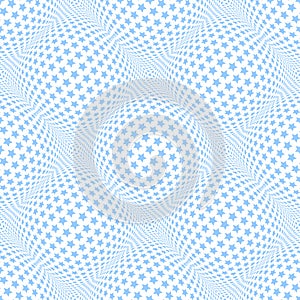Seamless blue stars pattern. 3D optical illusion.