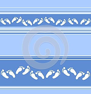 Seamless blue stripy background with scattered feet decor