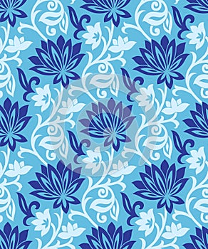 Seamless blue vector floral background