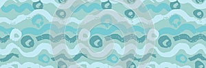 Seamless Blue Waves Hand Drawn Sea Style Pattern.