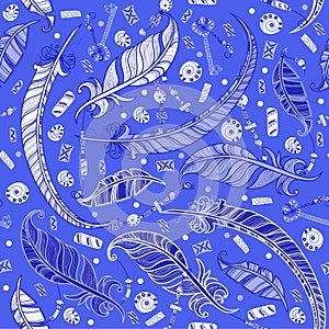 Seamless boho pattern with feathers.