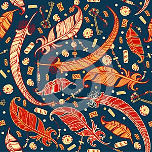 Seamless boho pattern with feathers.
