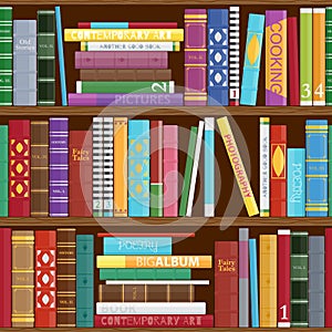 Seamless book shelves background.