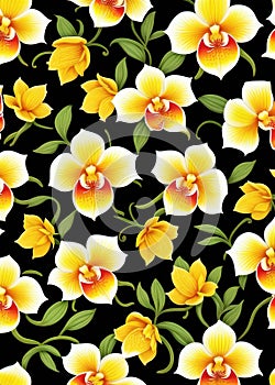 Seamless border background colored yellow orchidea, Ai generated