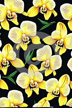 Seamless border background colored yellow orchidea, Ai generated