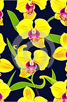 Seamless border background colored yellow orchidea, Ai generated