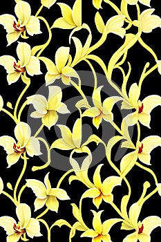 Seamless border background colored yellow orchidea, Ai generated