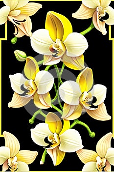 Seamless border background colored yellow orchidea, Ai generated