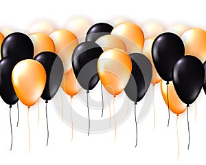 Seamless border of black and orange balloons. 9 May - Victory day template design. Vector illustration