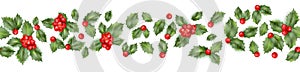 Seamless border from Christmas holly berry. EPS 10 vector