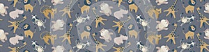 Seamless border with cute african animals