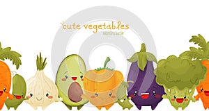 Seamless border of cute vegetables