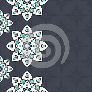 Seamless border pattern with color mandalas. Mehndi lace borders