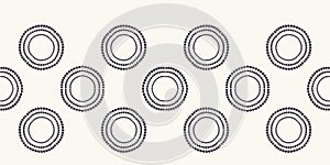 Seamless border pattern. Hand drawn polka dot background. Monochrome dotty black and white oval circle. Vector ribbon