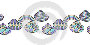 Seamless border rainbow and clouds pattern vector illustration.