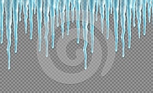 Seamless border with realistic icicles. Design template for merry christmas. Vector