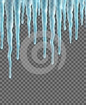 Seamless border with realistic icicles. Design template for merry christmas. Vector