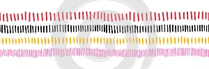 Seamless border with vertical brush stroke scribble shapes. Repeating horizontal banner vector pattern doodle shapes. Use as