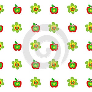 Seamless botanical pattern colorful apples flowers kids style, fabric, scrapbooking, quilting, gift wrap, patchwork