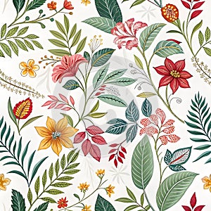 Botanical seamless pattern isolated on white background photo