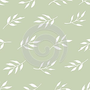 Seamless botanical pattern in soft green and white