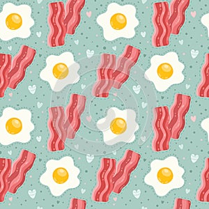 Seamless breakfast food pattern with egg and bacon