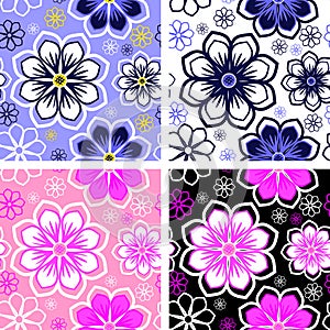 Seamless bright abstract Pattern with Flowers in four Variants