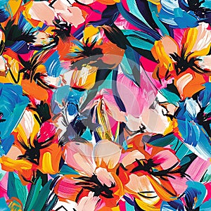 Seamless bright floral pattern made in modernist Fauvist style photo