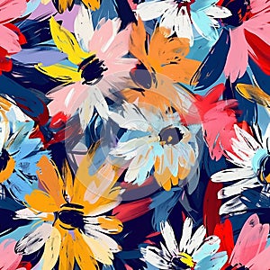 Seamless bright floral pattern made in modernist Fauvist style photo