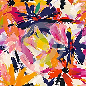 Seamless bright floral pattern made in modernist Fauvist style photo