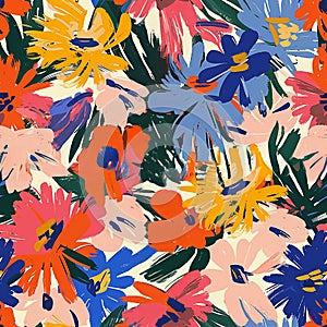 Seamless bright floral pattern made in modernist Fauvist style photo