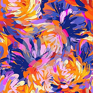 Seamless bright floral pattern made in modernist Fauvist style photo