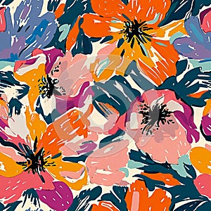 Seamless bright floral pattern made in modernist Fauvist style photo