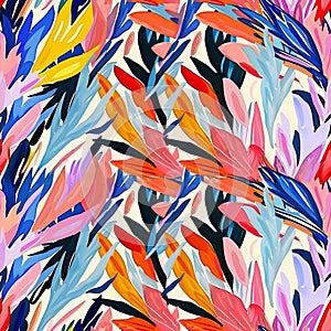 Seamless bright floral pattern made in modernist Fauvist style photo