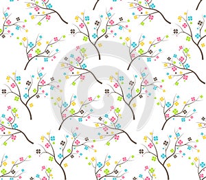 Seamless Bright Fun Abstract Spring Summer Flower Trees Pattern