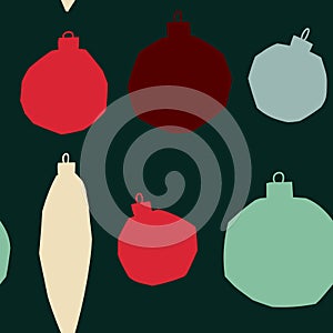 Seamless bright new year pattern. Rough paper cut christmas balls in the line