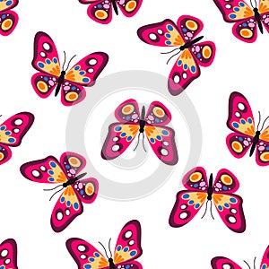 Seamless bright pattern with beautiful flying butterflies on a white background.